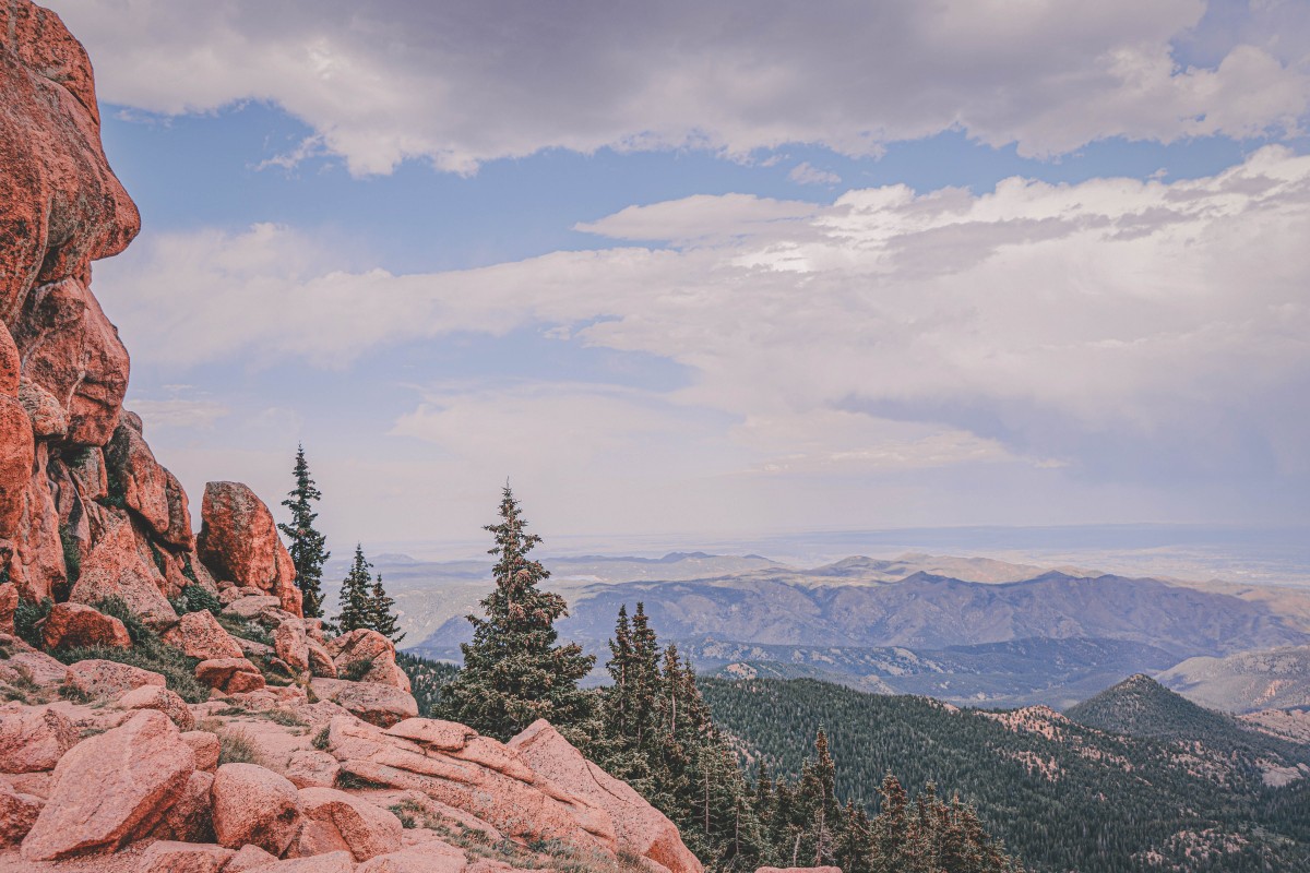 View of mountains in Colorado while hiking Pikes Peak