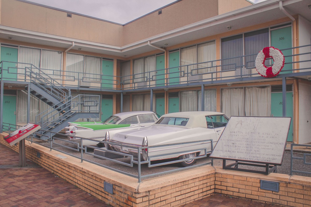 Iconic blue doors of the Lorraine Motel where MLK was assassinated