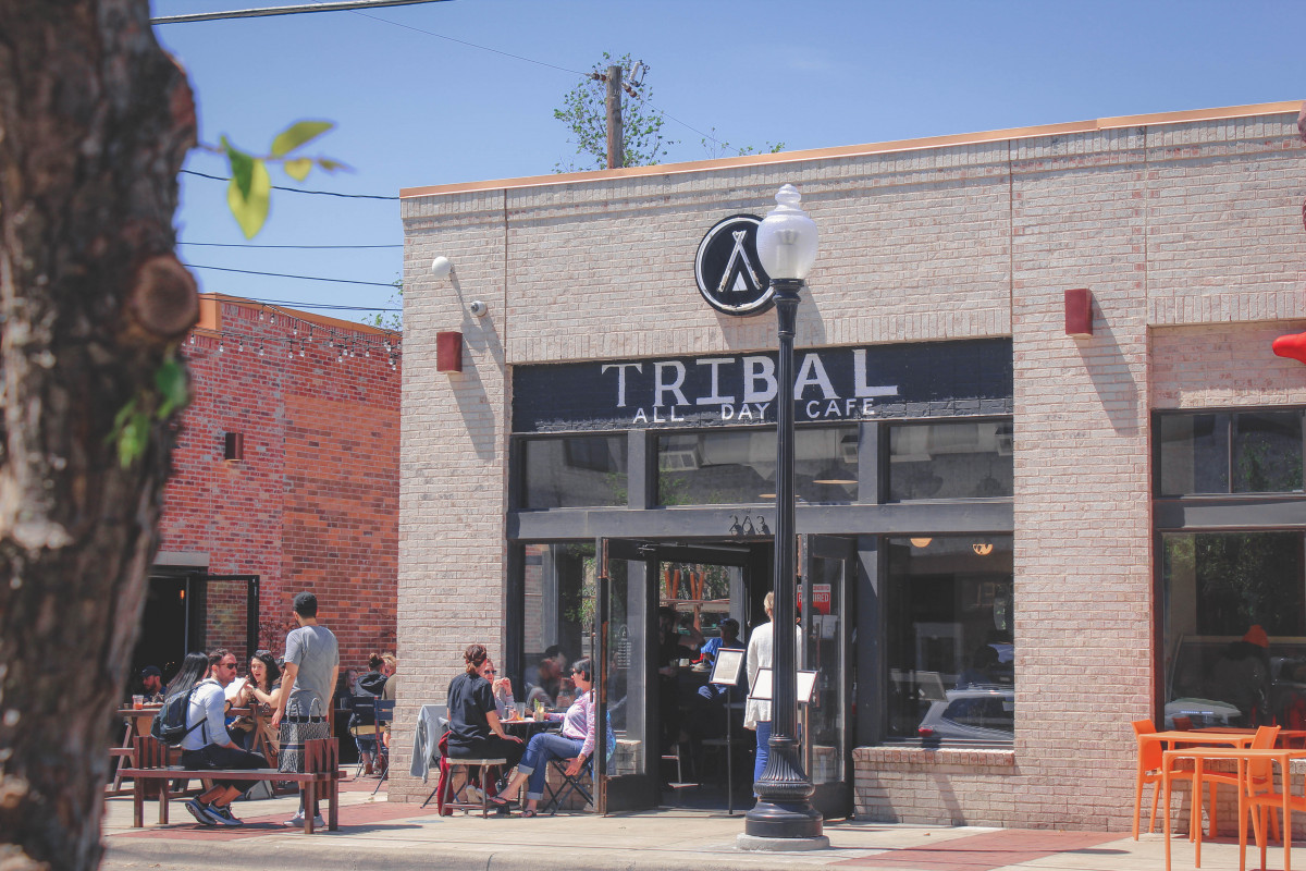 exterior of Tribal All Day Cafe, one of the best vegan and vegetarian restaurants in Bishop Arts District