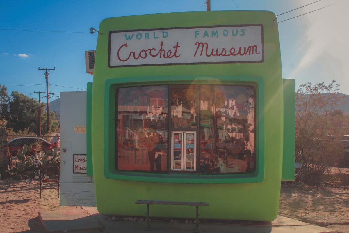 One of the top things to do in Joshua Tree is to visit the colorful World Famous Crochet Museum