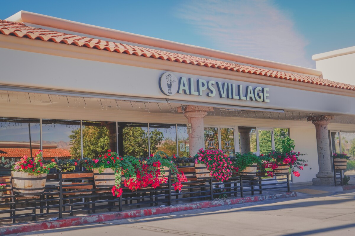entrance of Alps Village, one of the best restaurants in Palm Desert