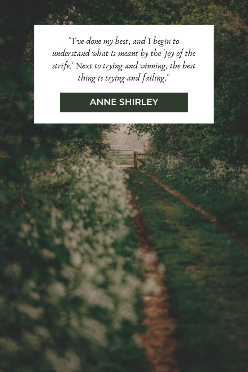 "I've done my best, and I begin to understand what is meant by the 'joy of the strife.' Next to trying and winning, the best thing is trying and failing." - Anne Of Green Gables Quotes