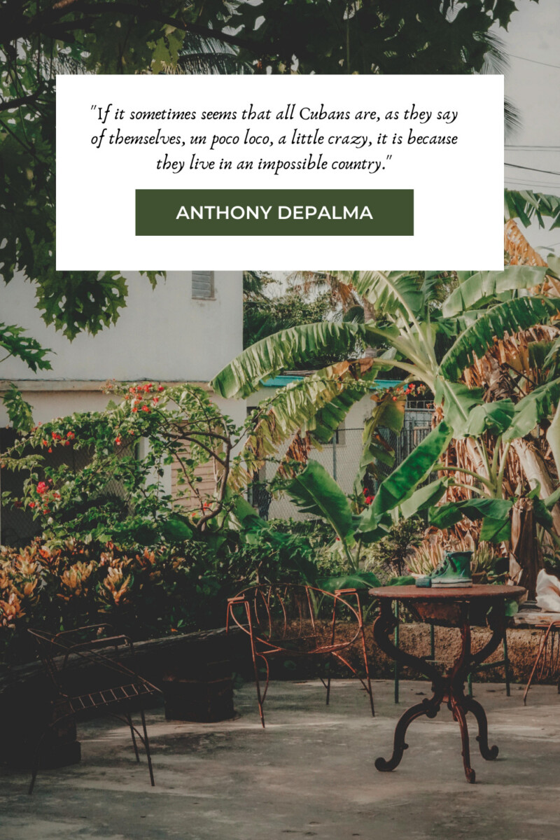 "If it sometimes seems that all Cubans are, as they say of themselves, un poco loco, a little crazy, it is because they live in an impossible country." - Anthony DePalma