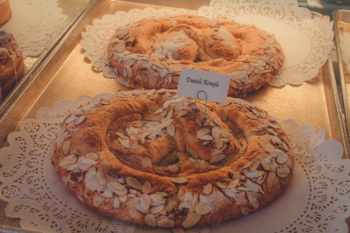 Danish Kringle on a dolly from a Danish bakery in Solvang