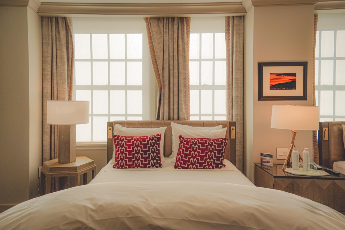 bedroom for a classic two queen room at the Plaza Hotel in El Paso