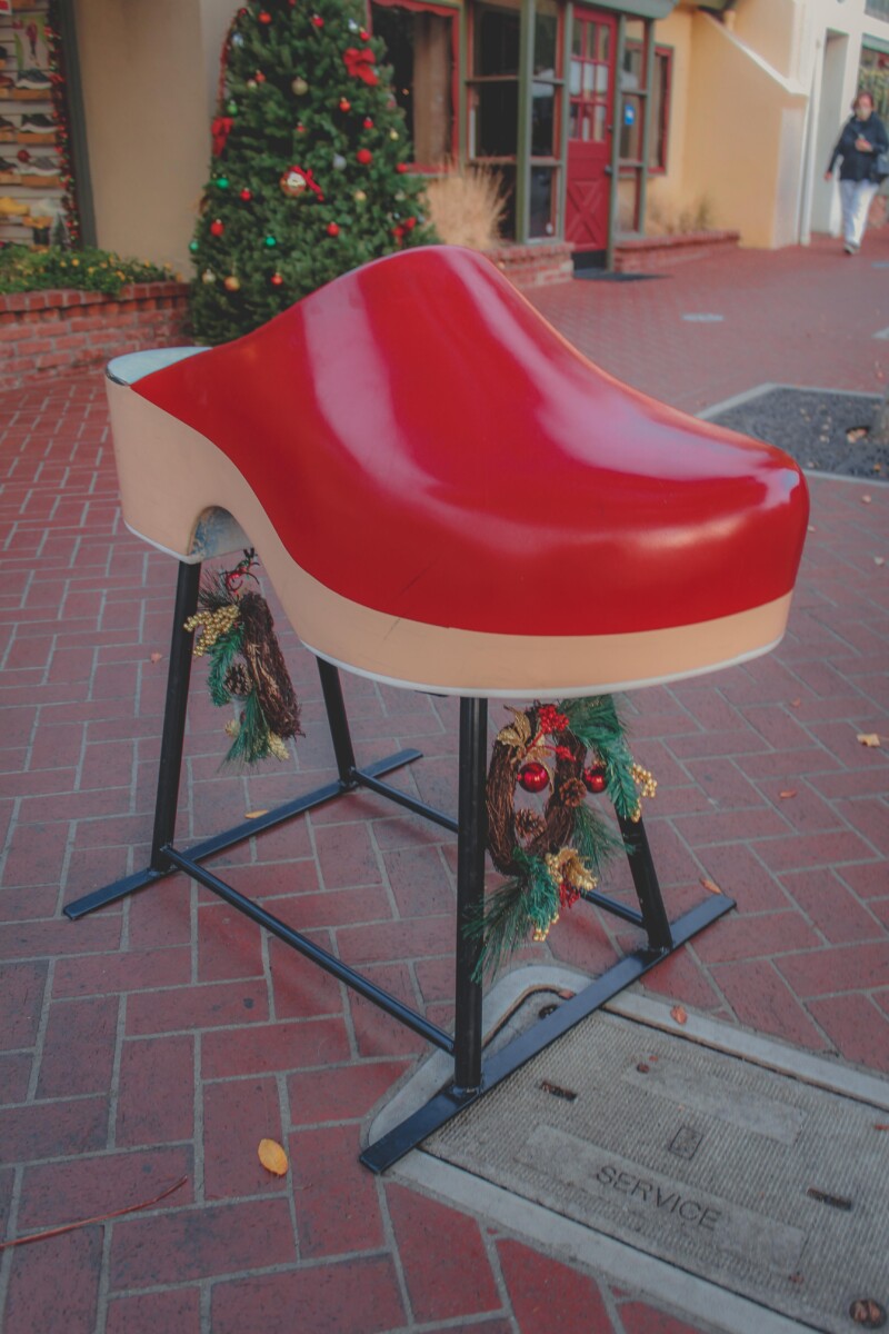 big red clog outside of Solvang shoe store
