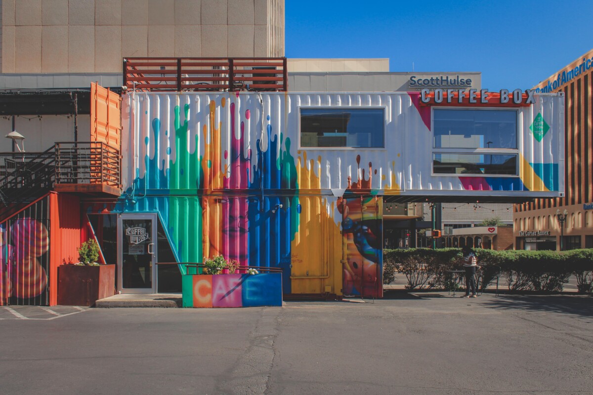 color splashed photo of the Coffee Box container in El Paso