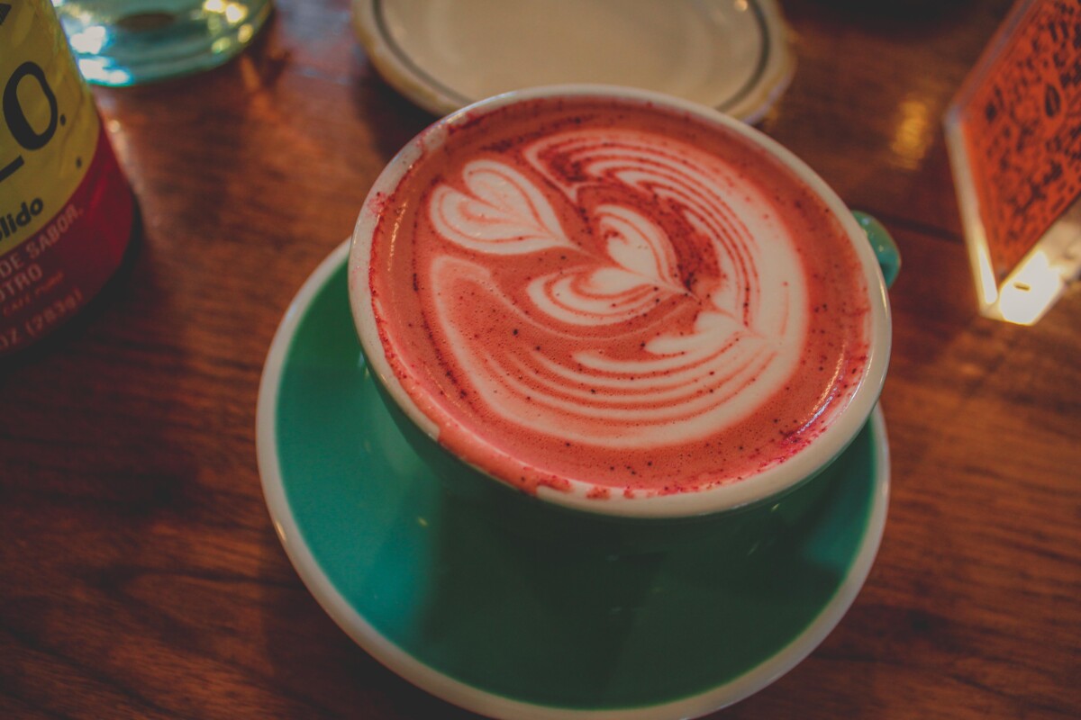 beet coffee from Milktooth, one of the best coffee shops in Indianapolis