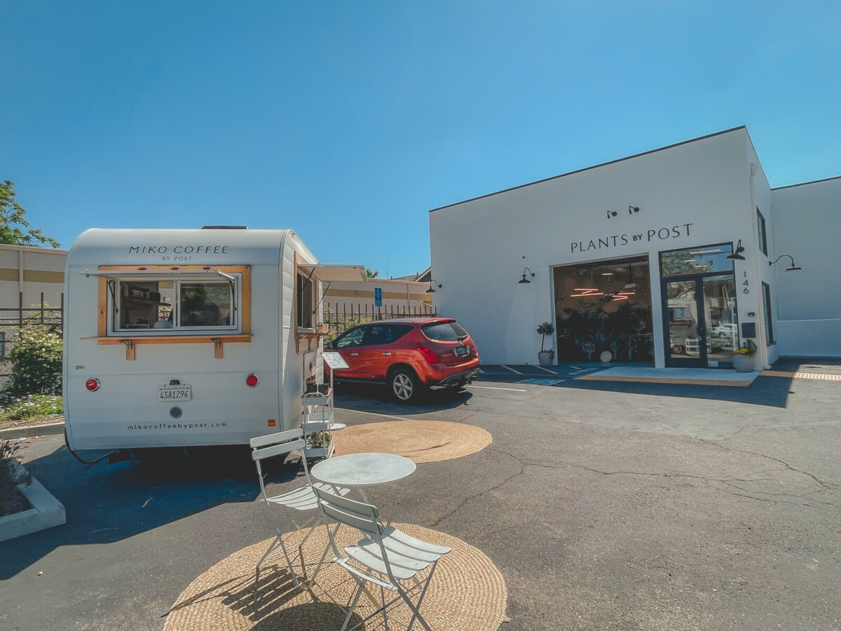 one of the cutest coffee shops in Campbell is MIKO Coffee trailer next to Plants By Post