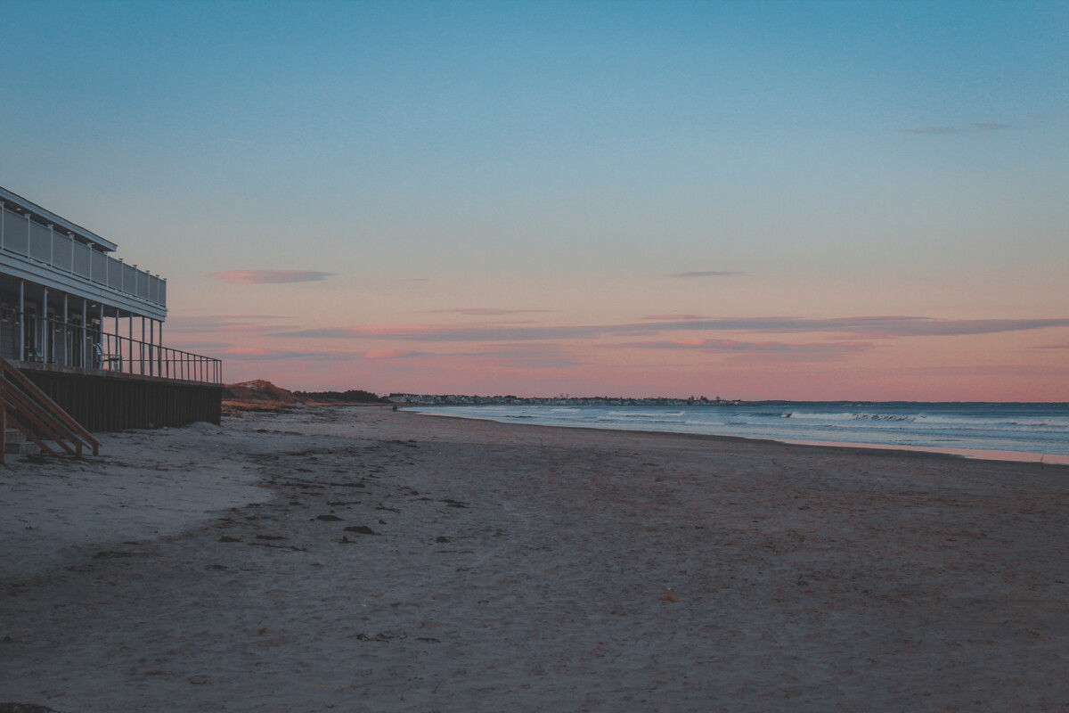 Ogunquit Beach at sunset with footstep pressed sands and soft pink skies