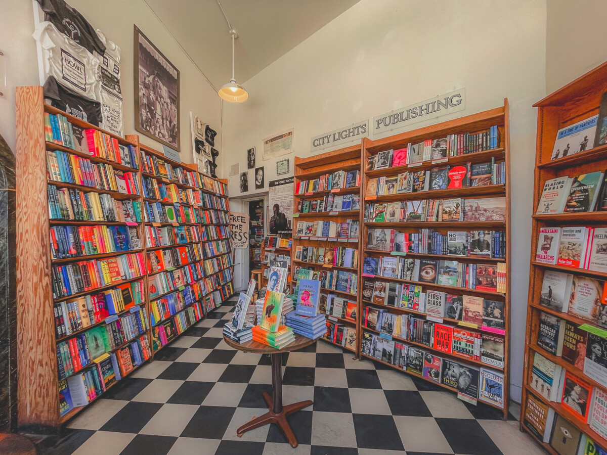 beautiful interior of City Lights Bookstore, one of the most iconic bookstores in California