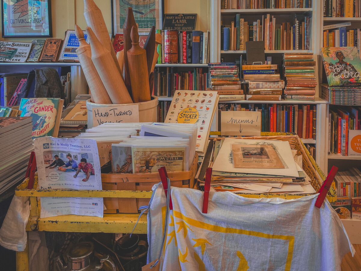snapshot of cookbooks and menus from Omnivore, one of the most unique bookstores in California